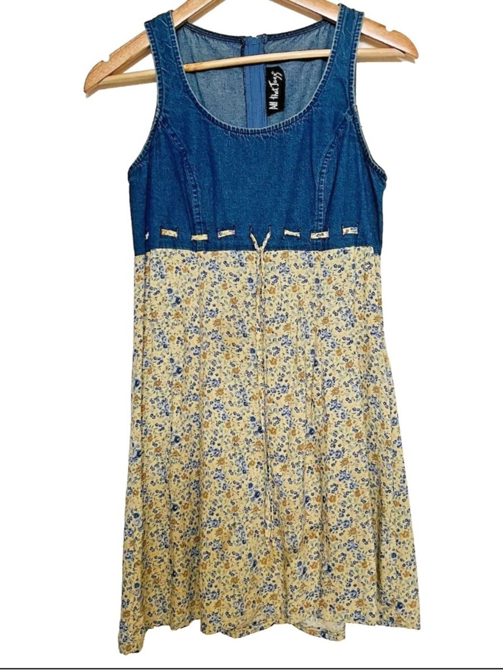 All that Jazz Vintage Womens SZ 6 Empire Waist Denim Bodice Floral Flowy Skirt